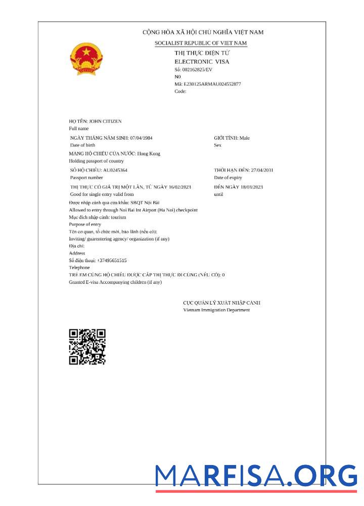 Realistic Vietnam e visa in Word and Pdf template